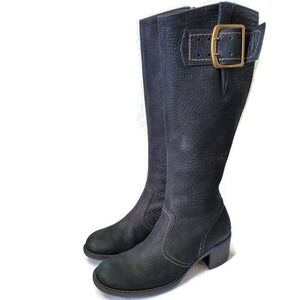 Paul Green Kendra Black Textured Nubuck Knee High Buckle Riding Boots UK 3.5